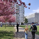 Kirsebærtræerne ved east side gallery – en af de gratis oplevelser i Berlin med børn i foråret