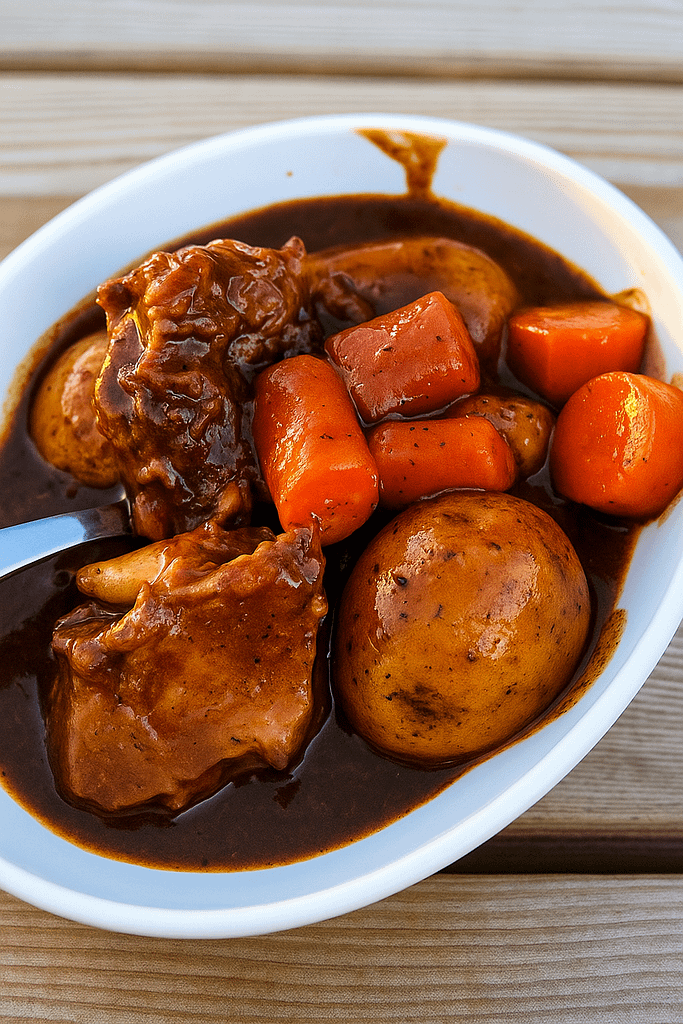 Kalvesteg tilberedt i Dutch oven med krydderurter, simrer langsomt til mørt og saftigt kød – perfekt til camping eller sheltermad.